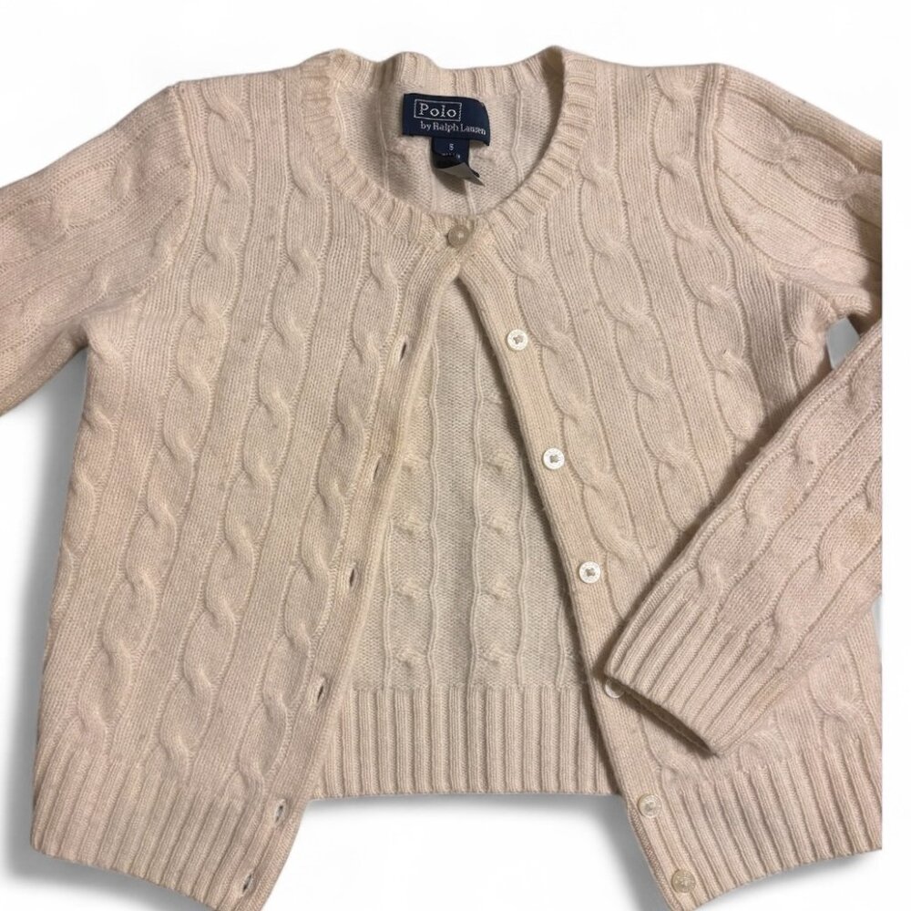 🤍 RL Cable-Knit Cashmere Cardigan – Cream – Size 5 – Classic Luxury –